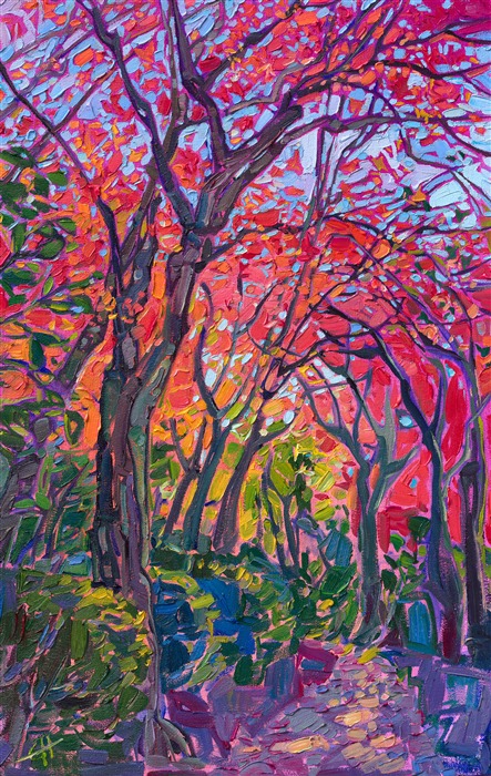 Kyoto, Japan, original oil painting of maple trees, by impressionist Erin Hanson