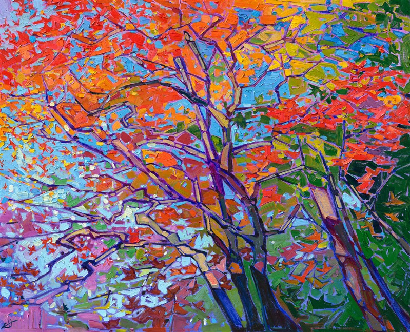 Japanese maple tree oil painting by Erin Hanson, master impressionist artist.