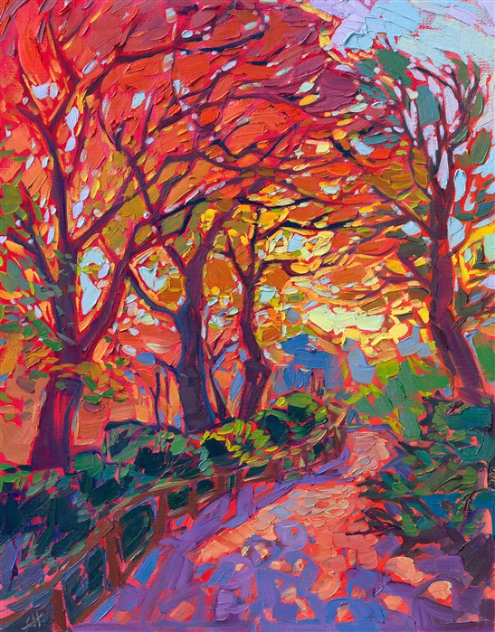 Japanese maple tree landscape oil painting and 3D Textured Replica prints for sale from The Erin Hanson Gallery.