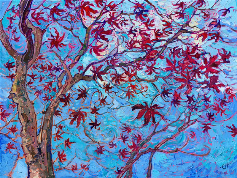 Maple leaf painting by American impressionist Erin Hanson.
