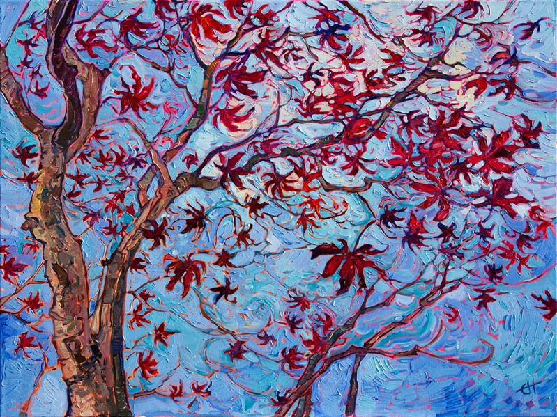 Maple leaf painting by American impressionist Erin Hanson.