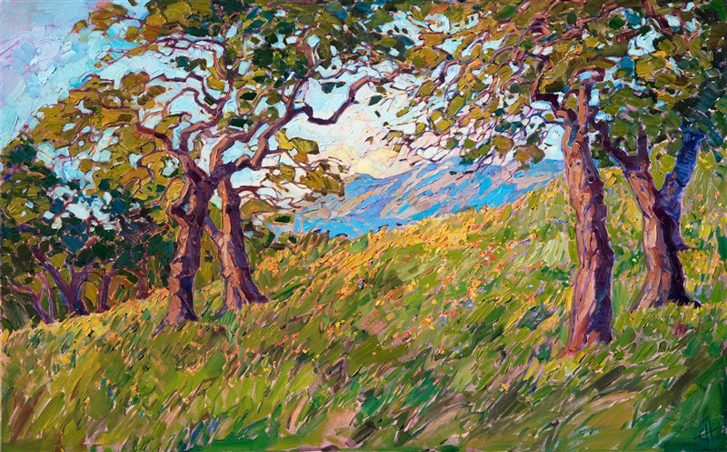 Mariposa wine country oak trees landscape painting for sale by Erin Hanson.