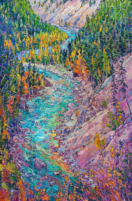 Painting of Middle Fork Montana river canyon original impressionism oil painting for sale by Erin Hanson