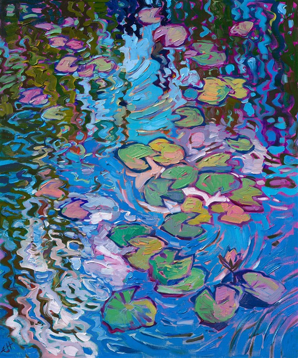 Painting of Monets Garden in Giverny, contemporary impressionism water lily oil painting for sale by Erin Hanson.