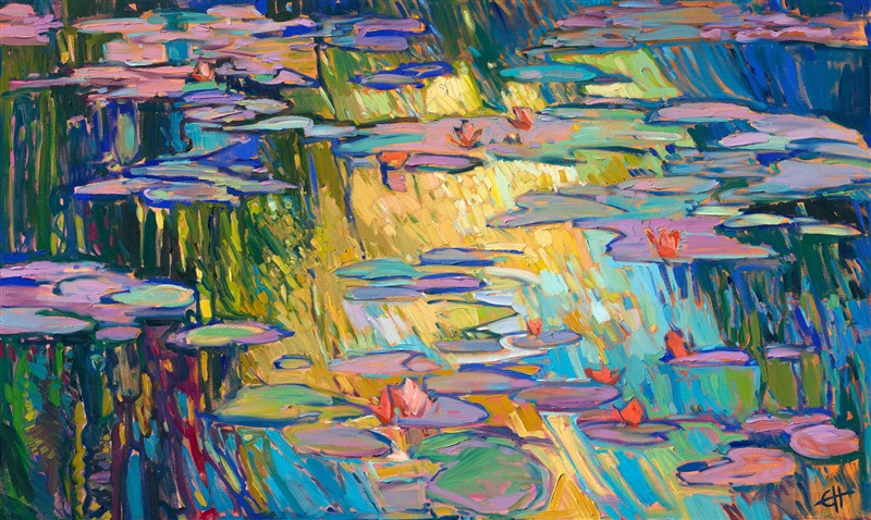 Monet&#39;s water lily pond oil painting impressionist artwork by modern Open Impressionist master Erin Hanson.