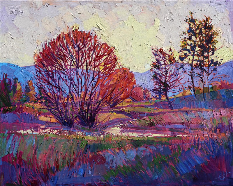 Montana lanscape in alla prima, impasto technique, by Erin Hanson