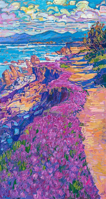 Monterey ice plant landscape oil painting by California impressionist Erin Hanson