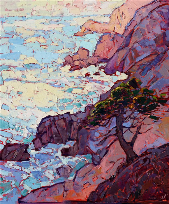 Monterey painting of a rocky California coast, by modern expressionist painter Erin Hanson.