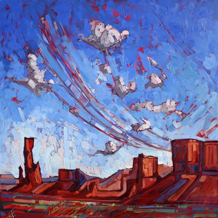 Geometric desertscape of southern Utah, original oil painting by Erin Hanson.