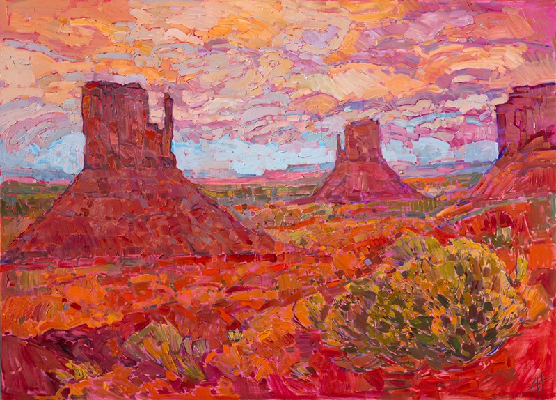 Dance of the Sagebrush, California desert oil painting by Erin Hanson