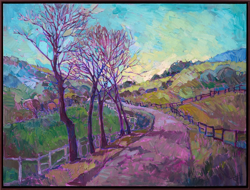 Impressionist pastoral landscape of rolling hills, by Erin Hanson.