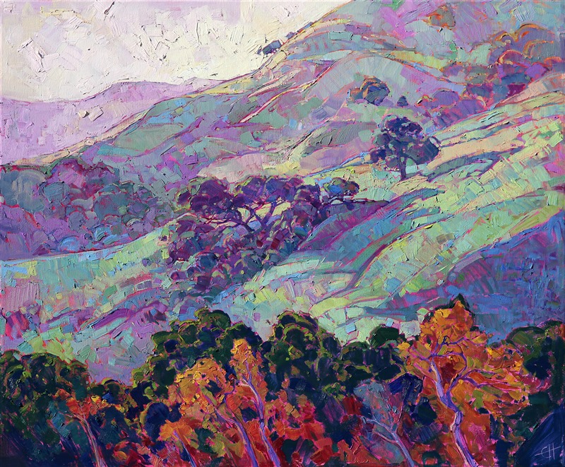 Morning haze in Paso Robles, California wine country landscape painting by Erin Hanson