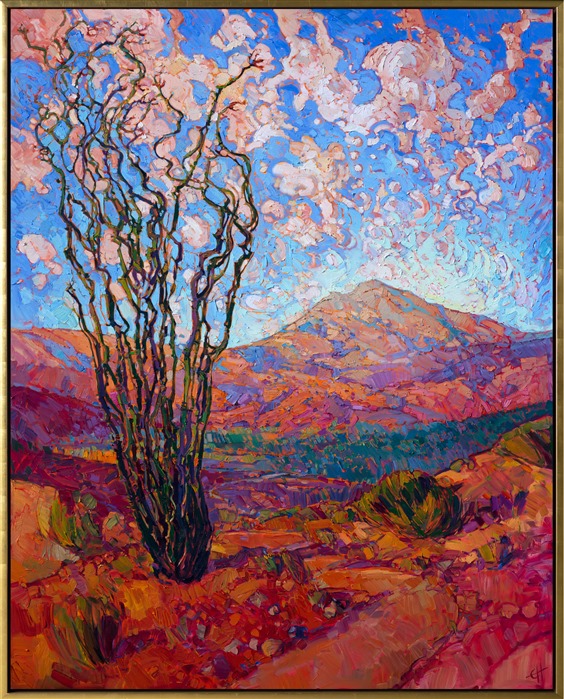 Motion of Ocotillo, large contemporary desert landscape painting in oil, by impressionist Erin Hanson