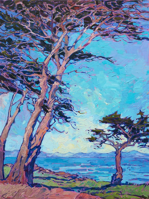 Movement of the Cypress, original oil painting for art collectors of California impressionism.