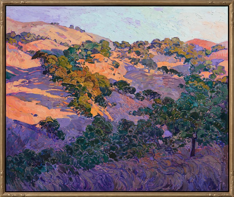 Impressionistic oil painting of Napa Valley by Erin Hanson in gold frame