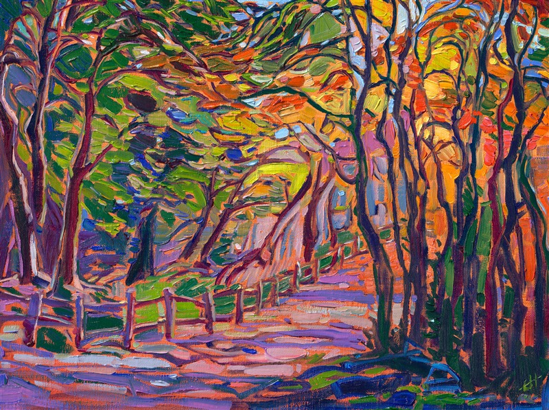 Painting of new england fall color by American impressionist and master of color Erin Hanson