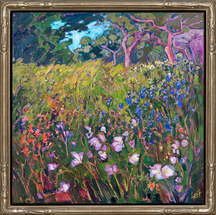 Oaks and Blooms, framed impressionist painting of Texas scenery, by Erin Hanson.