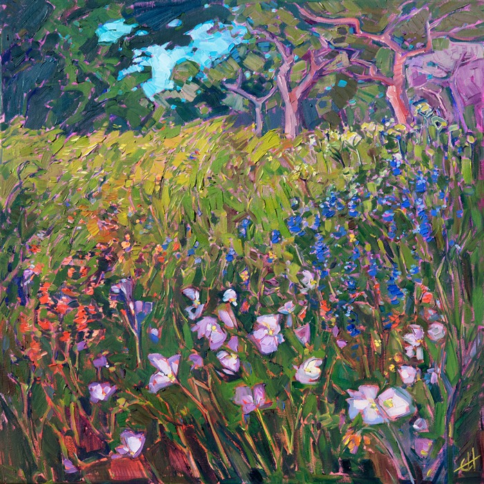 Wildflowers from Texas hill country, original oil painting by modern impressionist Erin Hanson