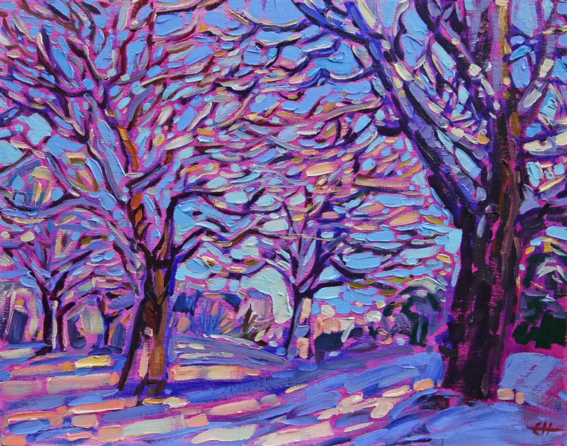 Oregon winter landscape painting oil on canvas, by local McMinnville impressionist painter Erin Hanson