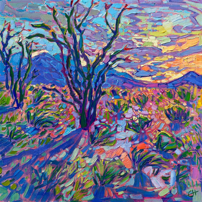 Petite painting of ocotillo at Borrego Springs, California..