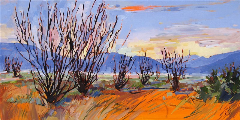 Ocotillo Rainbow, early impressionist painting by Erin Hanson 