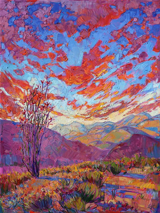 Emotive oil painting in saturated color, by desertscape painter Erin Hanson