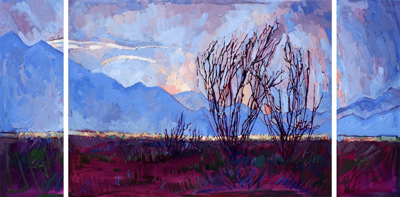 Ocotillo triptych oil painting by Erin Hanson