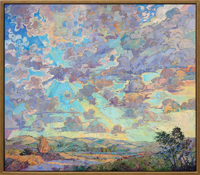 Paso Robles skyscape oil painting by contemporary impressionist artist Erin Hanson framed in gold floater frame