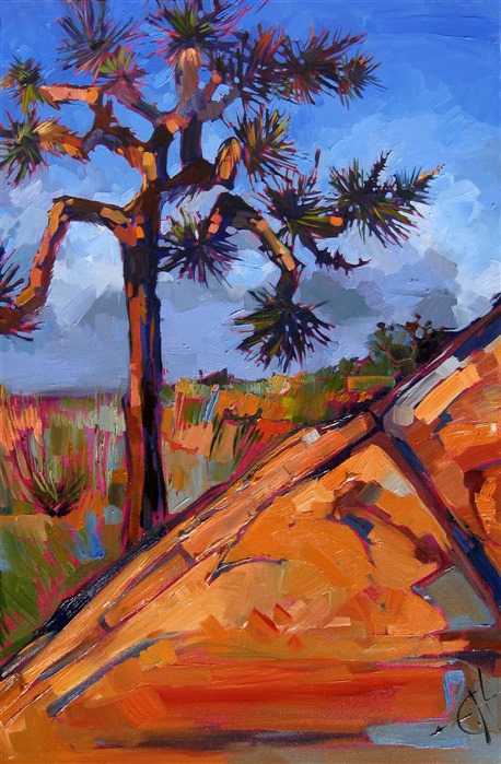 Bold orange Joshua Tree painting by Erin Hanson 