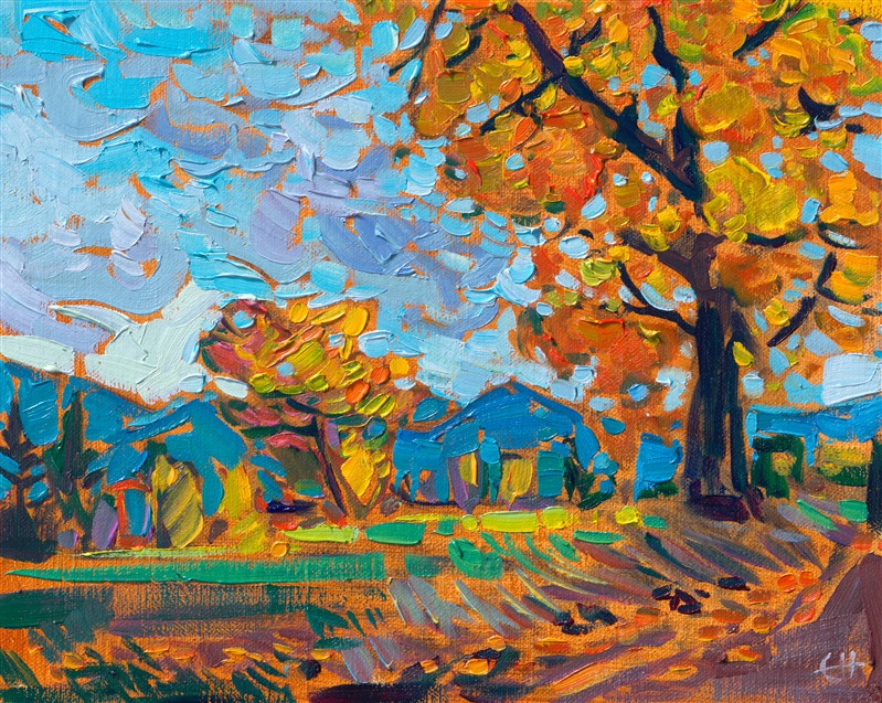 Oregon October landscape, fall colors oil painting for sale by modern impressionism painter Erin Hanson