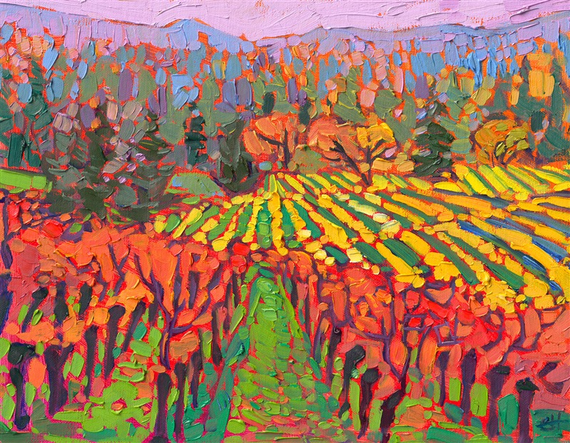 Oregon wine country autumn vineyards, original oil painting by Erin Hanson