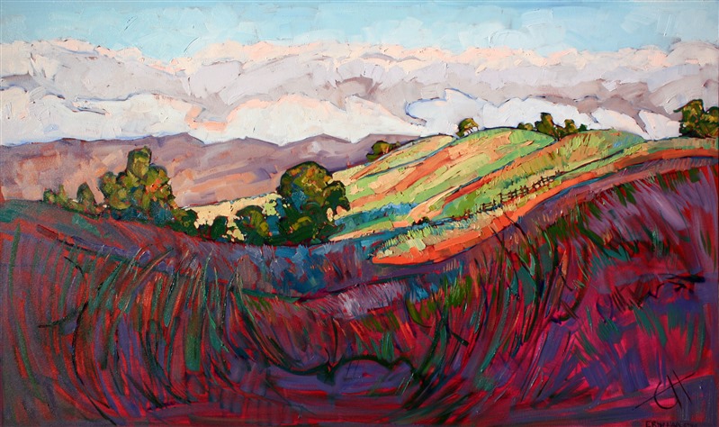 Paso Robles wine country is captured in vivid oils by artist Erin Hanson.