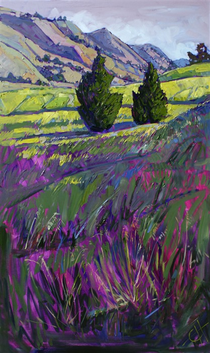 Apple green California hills, by open impressionist artist Erin Hanson