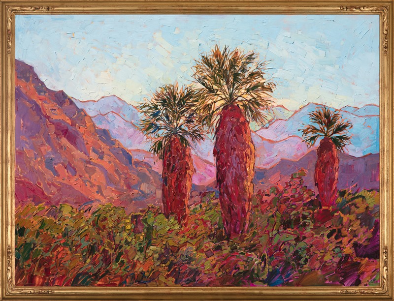 This Erin Hanson painting, Palm Awakening is in a beautiful hand carved gold frame.