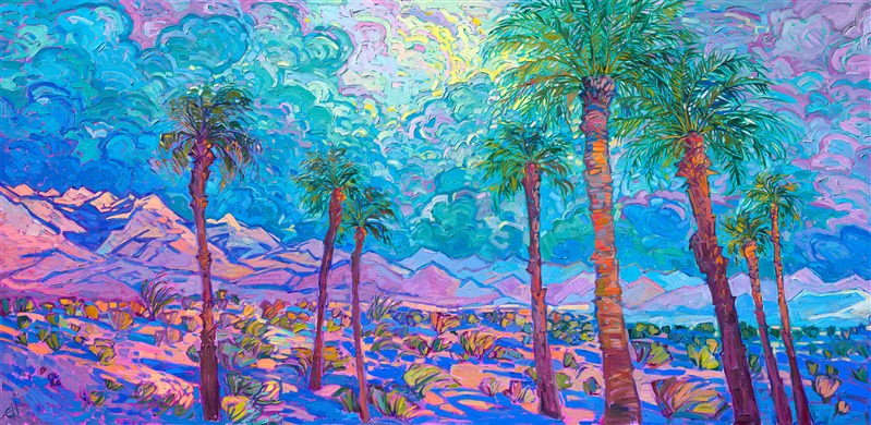 Palm springs desert original oil painting by modern impressionist Erin Hanson, for sale by artist.