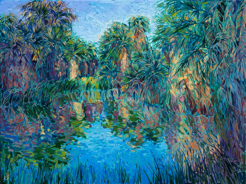 McCallum Pond desert oasis painting by California impressionist Erin Hanson.