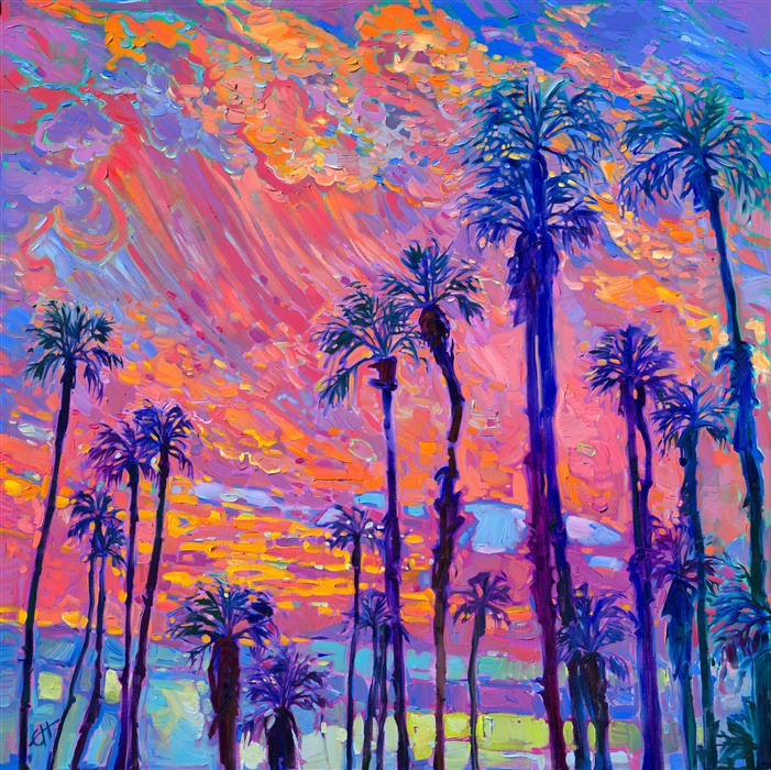 Painting of Palm Springs sunset by American impressionist Erin Hanson