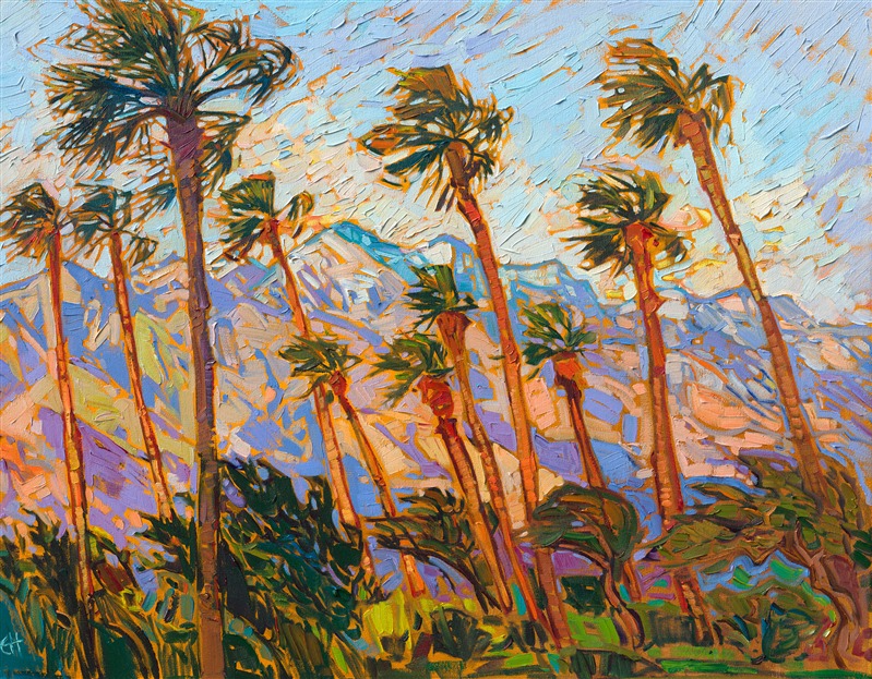 Palm Springs mountains landscape oil painting for sale by popular contemporary impressionist painter Erin Hanson