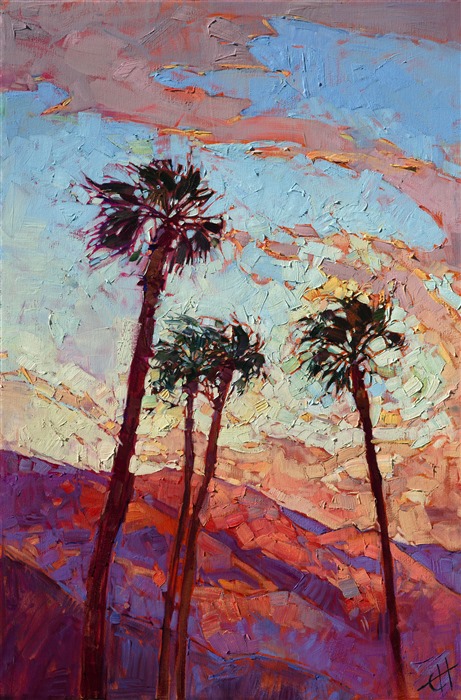 Palm Spring landscape painting in California desert color, by modern impressionist Erin Hanson