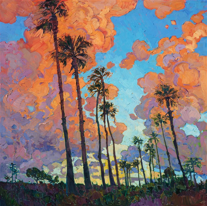 San Diego Palms oil painting for investment art by modern impressionist painter Erin Hanson