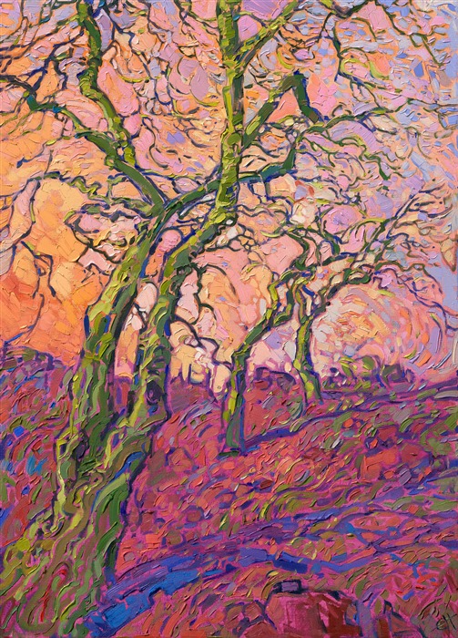 Palo Verdes art painting of Arizona landscape by American impressionist Erin Hanson. Textured prints are available for purchase.