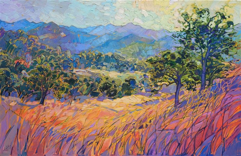 Paso Robles colorful landscape oil painting in a contemporary impressioninsm style.