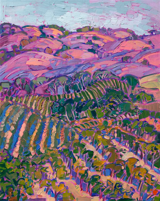 Painting of Paso Robles vineyards in California wine country, by American impressionist artist Erin Hanson