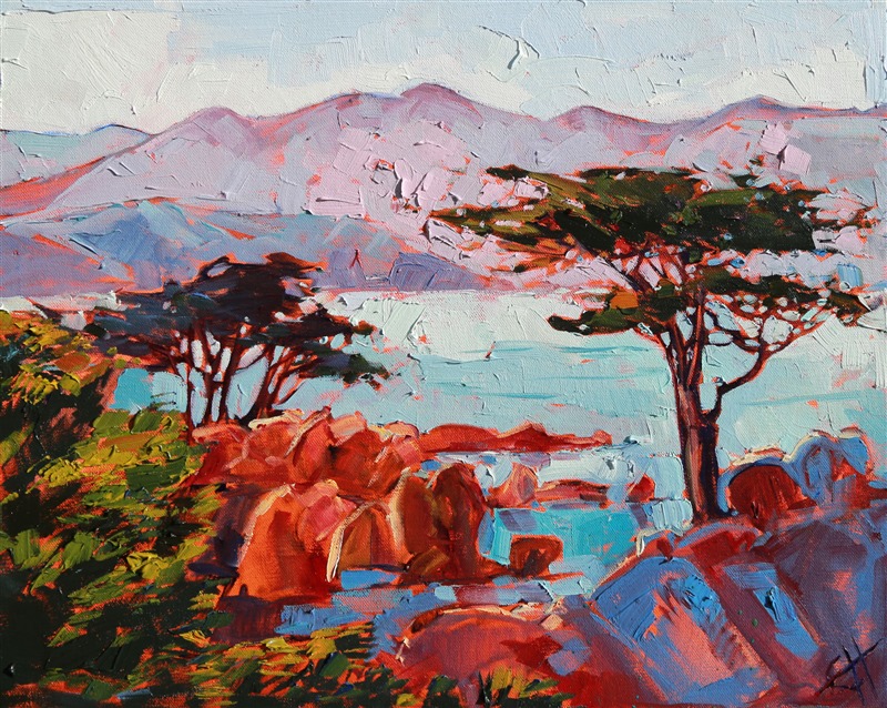Pebble Beach oil painting landscape by contemporary impressionist Erin Hanson