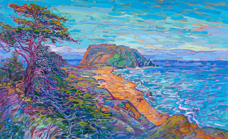 Point Sur viewpoint lookout on Highway 1 near Big Sur and Carmel, original oil painting landscape for sale by American impressionist Erin Hanson.