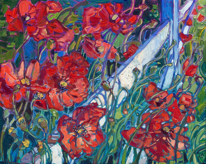Painting of red poppies from Washington northwestern landscape by American impressionist Erin Hanson