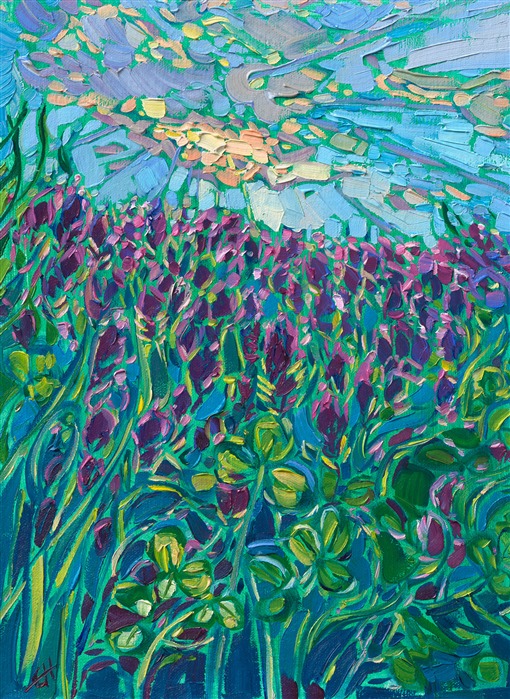 Oregon clover fields landscape oil painting for sale at The Erin Hanson Gallery in McMinnville, Oregon.