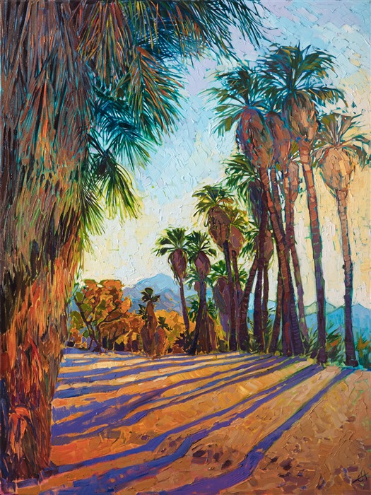 Indian Canyons desert palm oasis painting by Erin Hanson