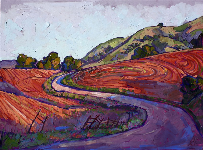 Cultivated land in Paso Robles, captured in idyllic color by Erin Hanson