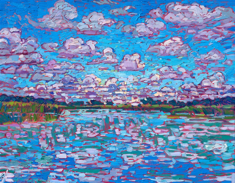 Bayou water reflections original oil painting for sale by impressionist Erin Hanson